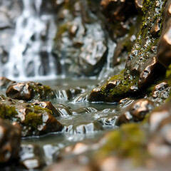 Serene Waterfall in the lush green forest.