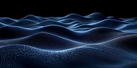 Obraz premium Dark blue digital waves, abstract background, tech design