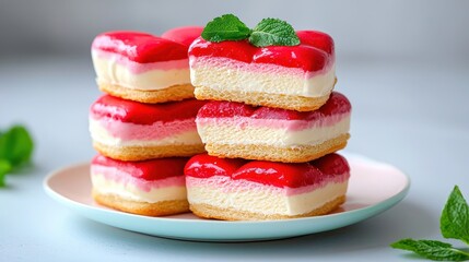 Stacked Heart Shaped Raspberry Dessert Squares