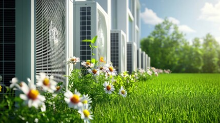 Eco-Friendly Air Conditioning Units in a Lush Green Garden