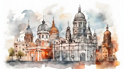 Fototapeta premium City Tours to Explore Historical Landmarks watercolor