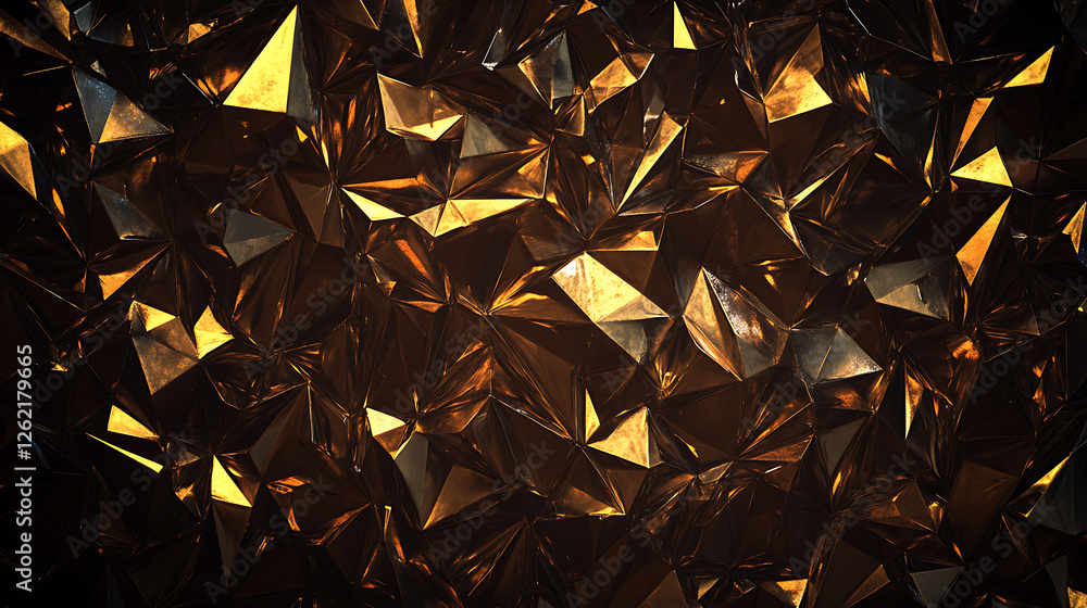 Poster sparkling golden facets abstract art design backdrop shimmering low poly geometric pattern backgroun