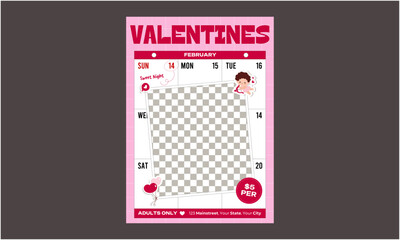 Valentines Party Flyer. Valentine's day posters. Vector illustration. 3d red, white and pink hearts with place for text. Cute love sale banners, vouchers or greeting cards
