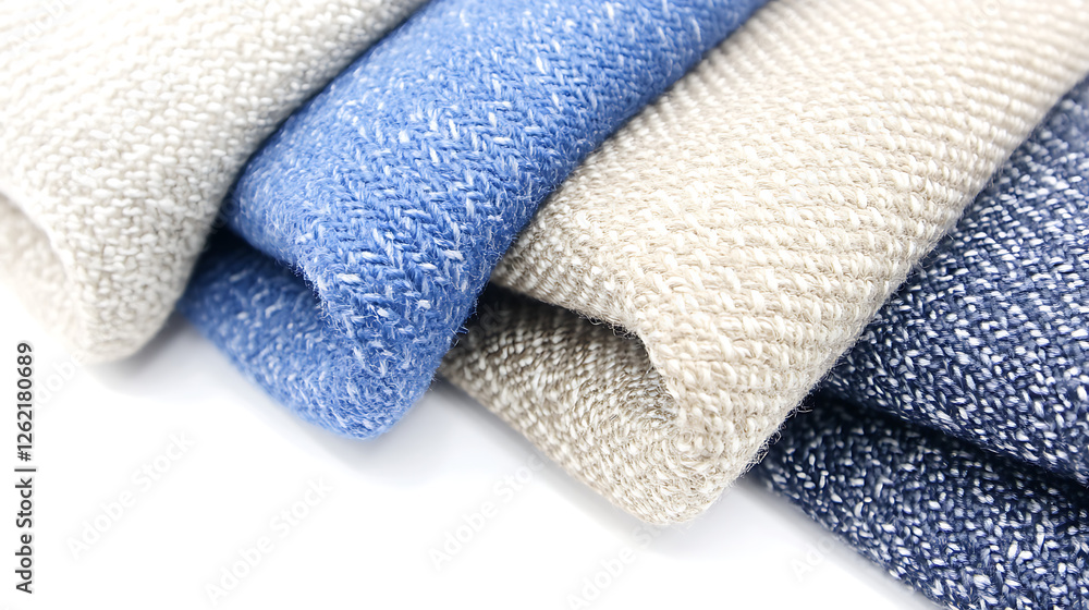 Poster stacked colorful textured fabrics with woven patterns detailed close up abstract background 90