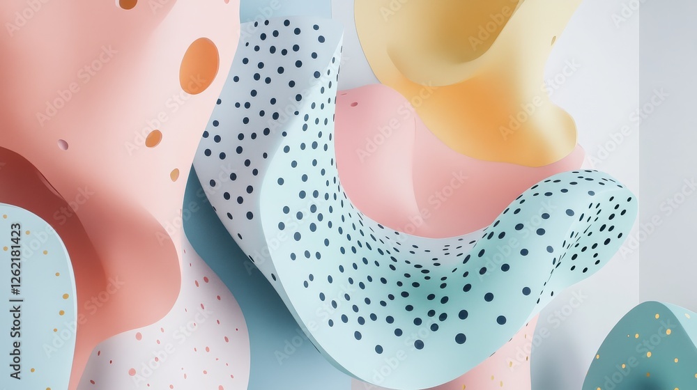 Poster abstract forms in soft pastel colors with dynamic shapes