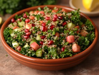 Fresh Vegan Quinoa Kale Salad with Pomegranate Seeds