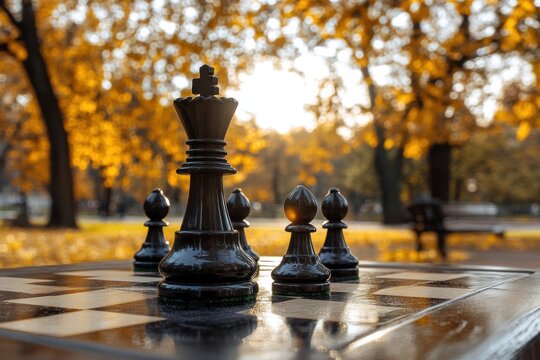 Autumnal Chess Game in the Park: A Strategic Outdoor Encounter
