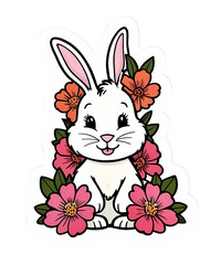 Easter bunny with colorful eggs and basket in a cute cartoon style