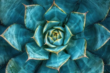 Obraz premium Close up view of vibrant agave cactus under bright sunlight, Close up of agave cactus with tilt up on a sunny day