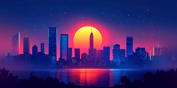 Rocket Launch for startup business creative city modern banner, Generative AI