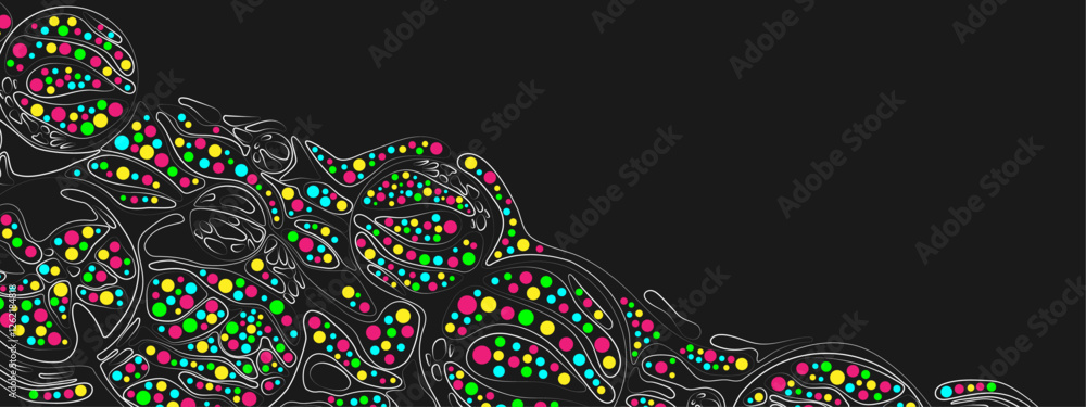 Aufkleber abstract black background with colorful elements. vector texture of chaotic waves, particles, circle
