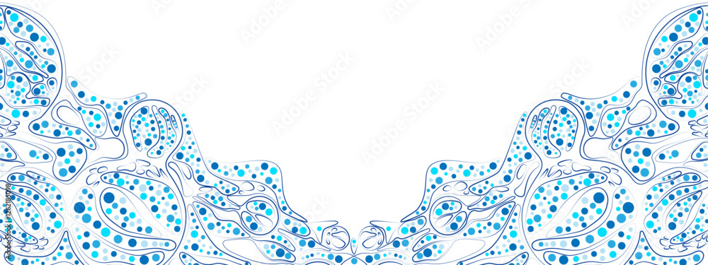 Poster blue vector background with an abstract chaotic texture. lines, particles, and circles create a cell