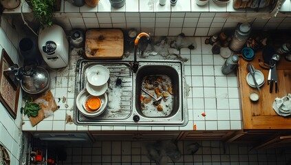 Messy Kitchen Sink, Dishes, Cleaning, Disorganized Home