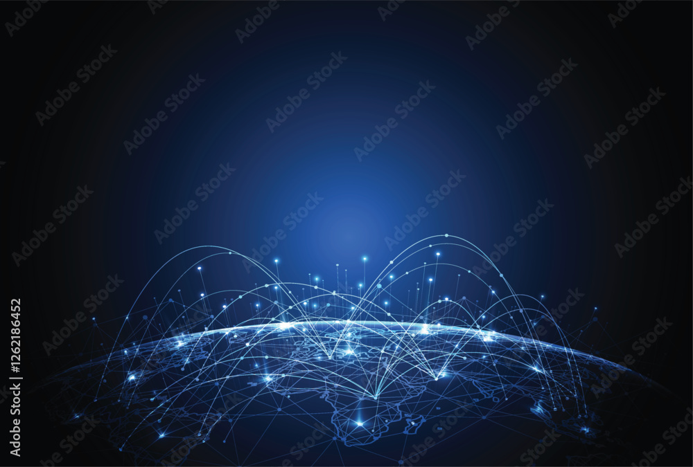 Poster abstract global technology network connection. world map point and line composition concept of globa