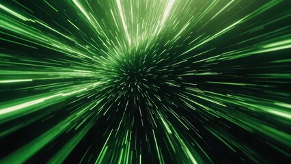 Obraz premium Dynamic green light burst creating a tunnel effect with speed lines