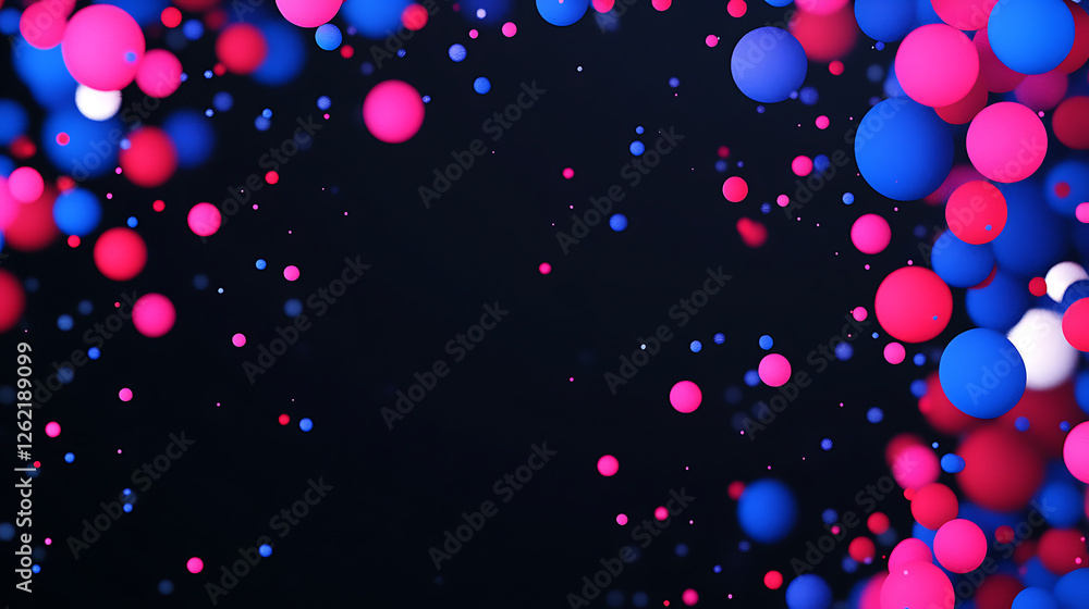 Poster whimsical spheres in dynamic arrangement against dark backdrop creating playful visual texture desig