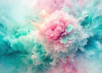 Obraz premium Pastel Pink Watercolor Background with Soft Puffy Ink Strokes and Aqua Blooming Image - Digital Paper Texture