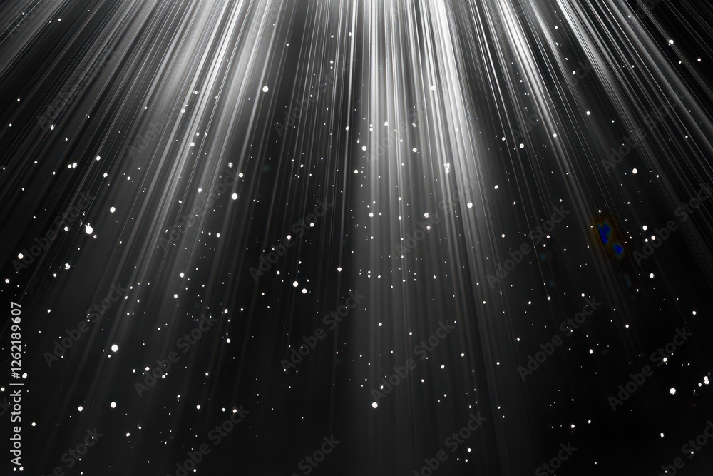 Poster Light flashes create a dynamic visual effect over a black background showcasing brightness and energy, Many Light Flashes Effect Over Black Background
