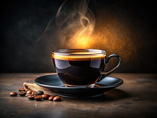 Fototapeta premium Sleek Black Coffee Cup: Dark Modern Luxury Beverage Stock Photo