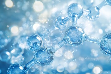 Close-up of transparent molecular structure with abstract bokeh background
