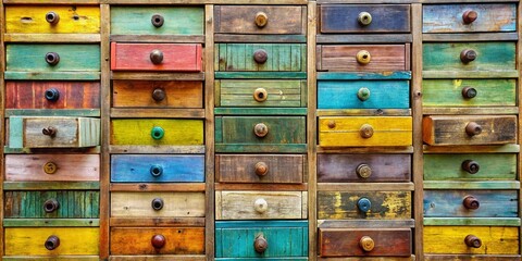 Vintage Wooden Drawer Unit: Colorful Small Drawers for Craft Storage & Organization