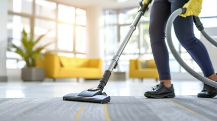 Fototapeta premium Vacuuming a Modern Office Interior