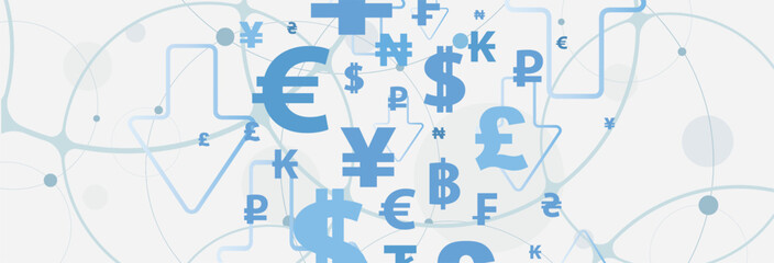 finance symbols on blue background	