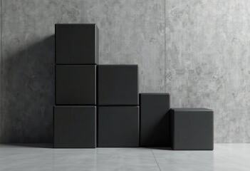 Black Cube Product Display Mockup on Concrete Wall Background