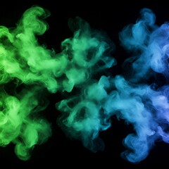 Fototapeta premium abstract background with blue green smoke. Abstract backdrop cloud of green and blue smoke on a black isolated background. soft mystery horror design, spooky background.