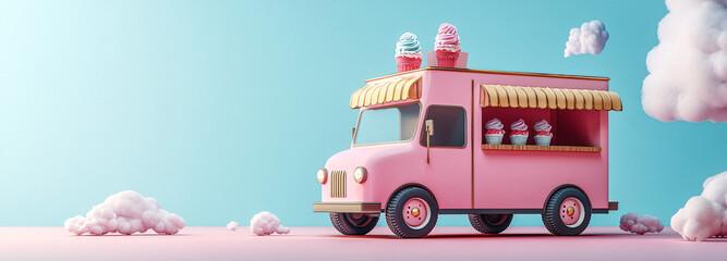 A cute and quirky visualization of a ice cream truck AI generated illustration