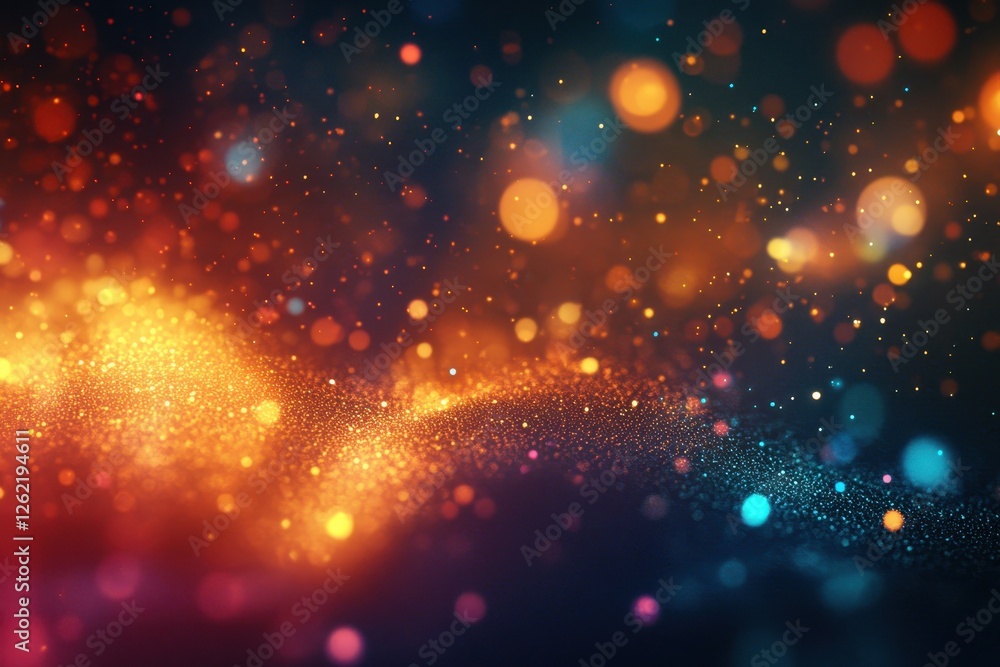 Poster Multicolored abstract background with vibrant blur and glowing particles creating a dynamic atmosphere, abstract glowing background with multicolored blurred gradients moving on dark