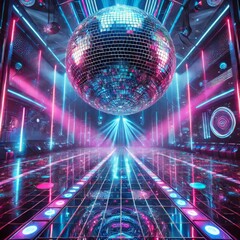 Disco Ball Lights and Digital Wave Pattern