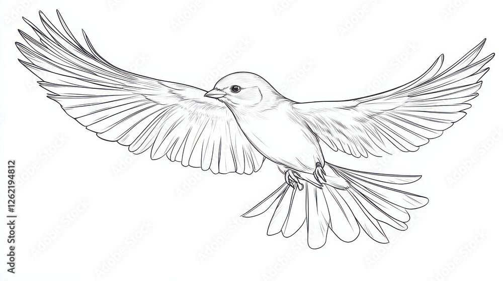 Poster elegant bird in flight with detailed feather lines and motion