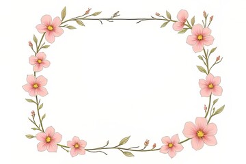 Fototapeta premium Delicate Floral Border with Pink Flowers and Branches
