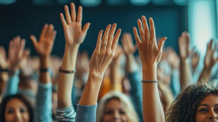 Audience engagement at conference large venue event photography professional environment high angle community participation