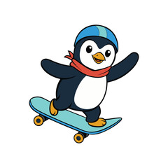 Obraz premium A Penguin Playing Skateboard Cute Cartoon Vector Illustration
