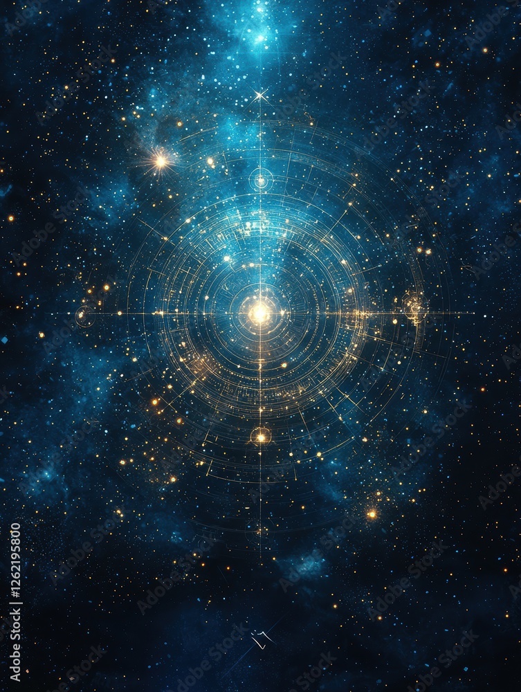 Poster cosmic exploration event in deep space with stellar patterns and nebulae awe-inspiring galactic view