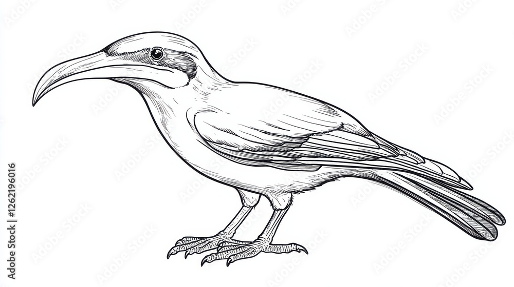 Poster detail drawing of a stylized bird with elegant beak and feathers