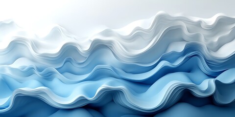 Fototapeta premium Abstract blue white waves, flowing design, digital art, background