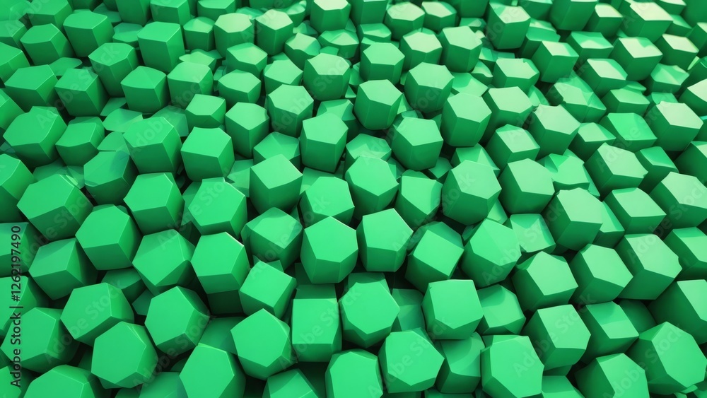Poster abstract green 3d hexagonal pattern with geometric shapes creating a modern texture