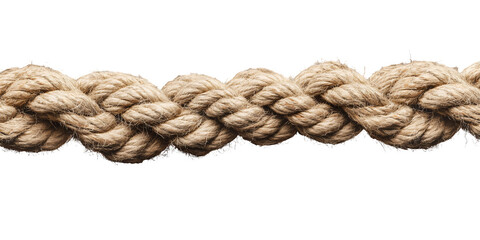Thick twisted jute rope isolated on transparent background, close-up.