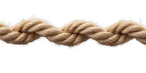 Thick twisted jute rope isolated on transparent background, close-up.
