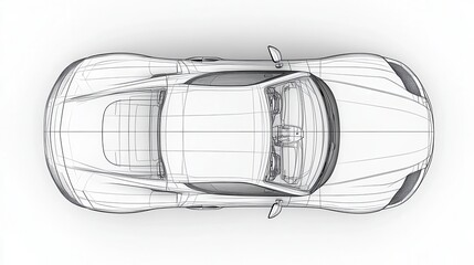 Detailed Wireframe Model of a Modern Sports Car from Above View