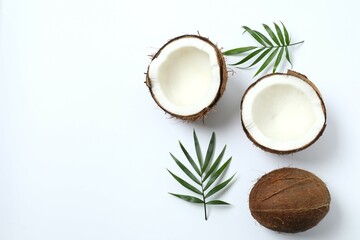 Coconut on white background, top view
