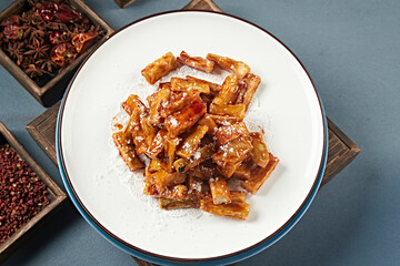 Sweet and Sour Fried Eggplant Strips