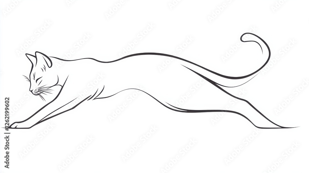 Aufkleber elegant line drawing of a stretching cat in minimalist style