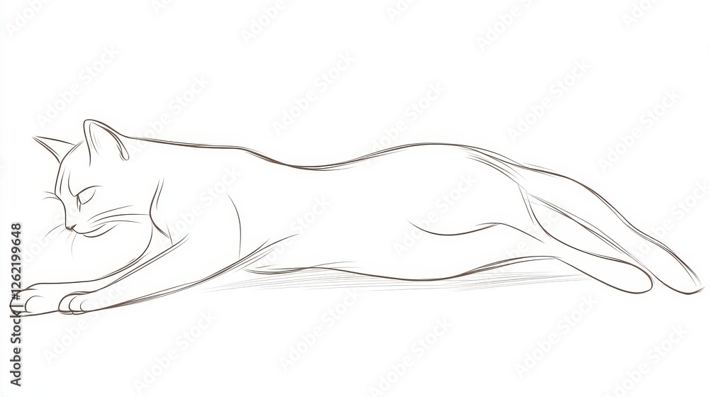 Poster elegant outline of a relaxed cat in a minimalist sketch style