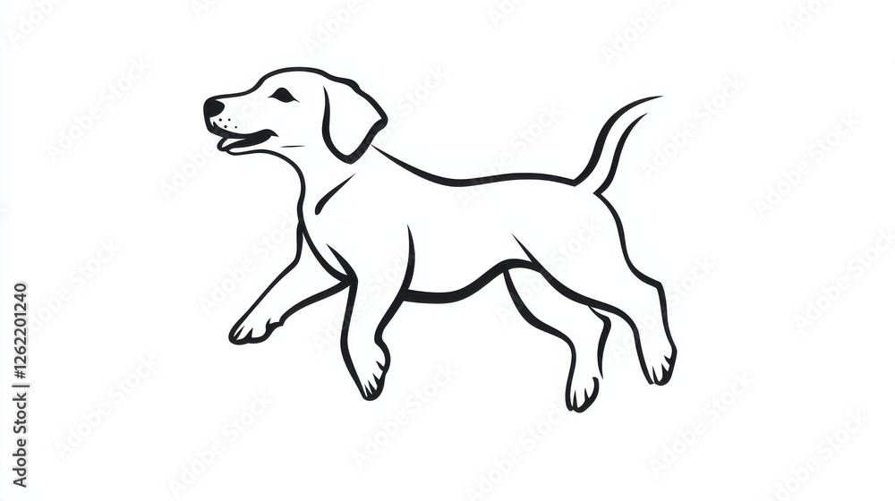 Poster playful cartoon dog running with joyful expression in simple style