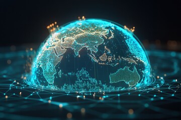 Global technology network connecting people and places across the Earth in a digital world, 3D Earth Connections Global Technology Woldwide Digital Networkfrom Tokyo,Japan