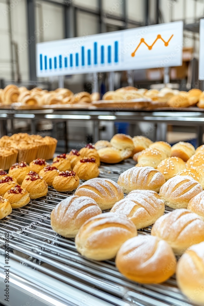 Poster a bakery packaging station with a graph showing wrapping costs.
